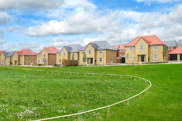 buff brick homes and green space